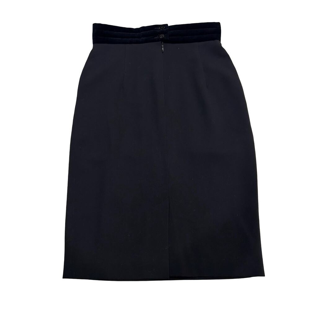 Escada Margaretha Ley Pencil Skirt Pleated Sz 36 Black Wool & Velvet Waist Band